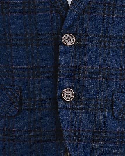 kids atelier moustache Blue Plaid Suit with Beige Accents