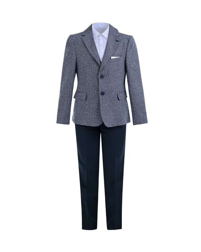 kids atelier moustache Blue Jack Textured Blazer Suit Set