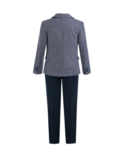 kids atelier moustache Blue Jack Textured Blazer Suit Set