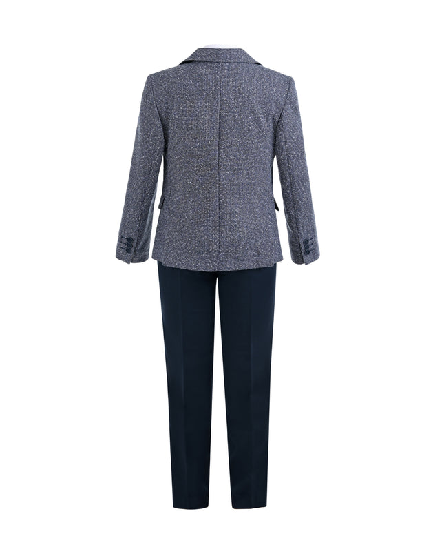 kids atelier moustache Blue Jack Textured Blazer Suit Set