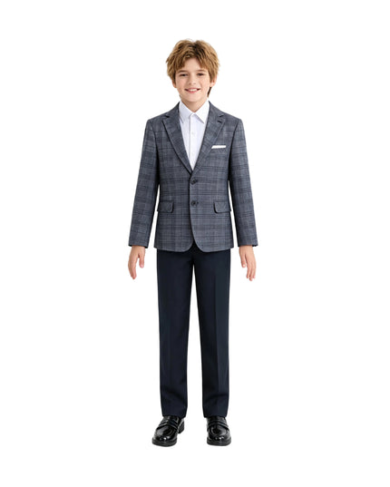 kids atelier moustache Navy Gabriel Plaid Blazer Suit Set