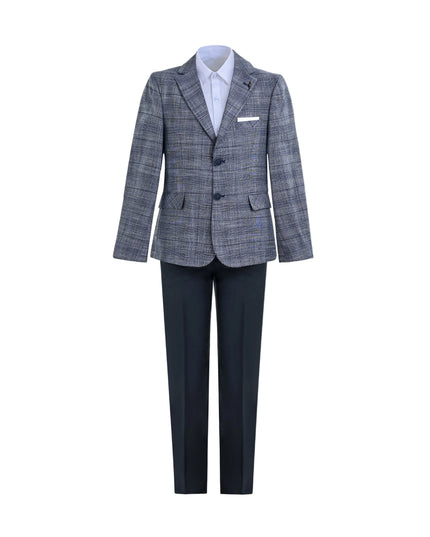 kids atelier moustache Navy Gabriel Plaid Blazer Suit Set
