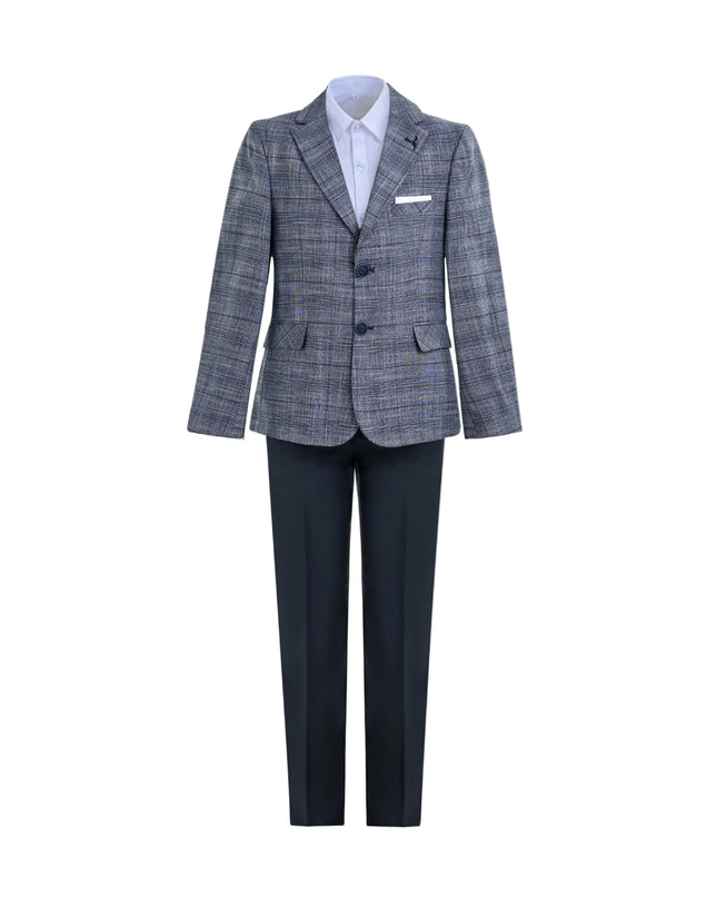 kids atelier moustache Navy Gabriel Plaid Blazer Suit Set