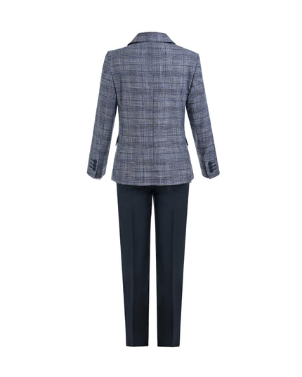 kids atelier moustache Navy Gabriel Plaid Blazer Suit Set