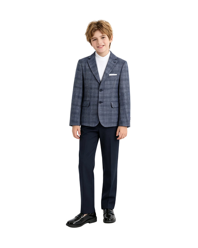 kids atelier moustache Navy Gabriel Plaid Blazer Suit Set