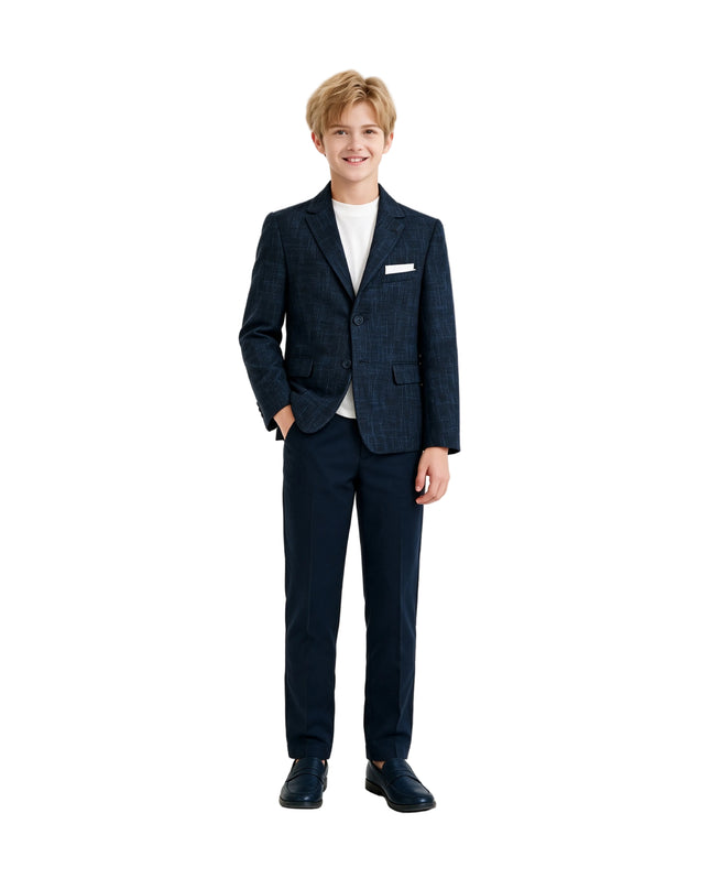 kids atelier moustache Blue Benjamin Textured Pattern Blazer Suit Set