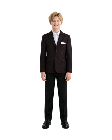 kids atelier moustache Burgundy Alexander Checked Pattern Blazer Suit Set