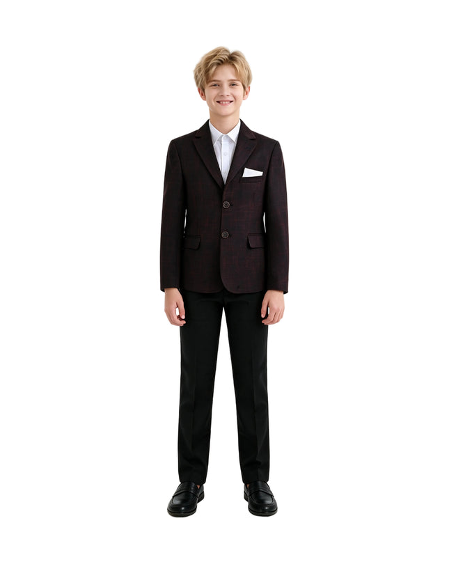 kids atelier moustache Burgundy Alexander Checked Pattern Blazer Suit Set
