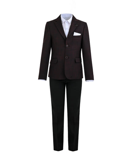 kids atelier moustache Burgundy Alexander Checked Pattern Blazer Suit Set