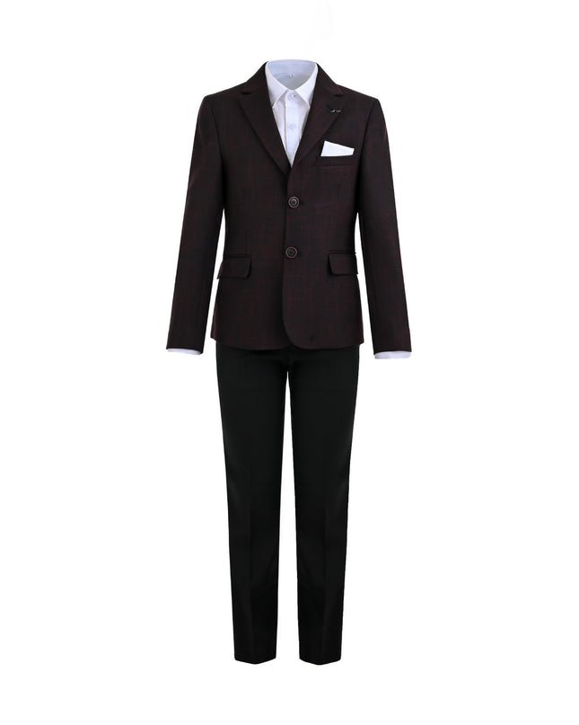 kids atelier moustache Burgundy Alexander Checked Pattern Blazer Suit Set