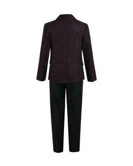 kids atelier moustache Burgundy Alexander Checked Pattern Blazer Suit Set