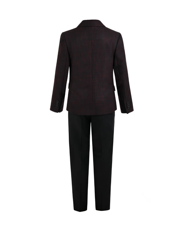 kids atelier moustache Burgundy Alexander Checked Pattern Blazer Suit Set