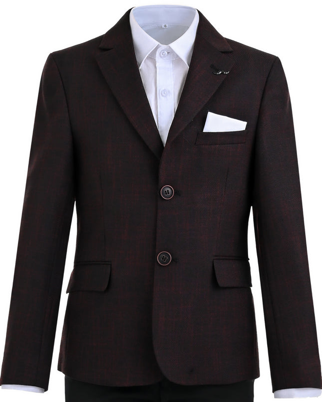kids atelier moustache Burgundy Alexander Checked Pattern Blazer Suit Set