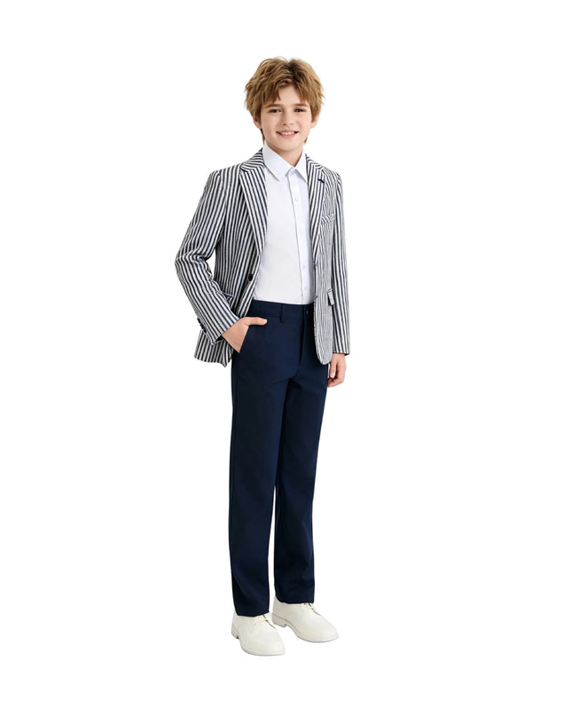 kids atelier moustache Gray Parker Striped Blazer Suit Set with Shirt