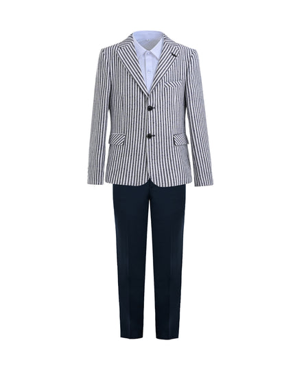 kids atelier moustache Gray Parker Striped Blazer Suit Set with Shirt