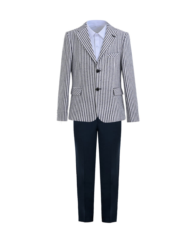 kids atelier moustache Gray Parker Striped Blazer Suit Set with Shirt