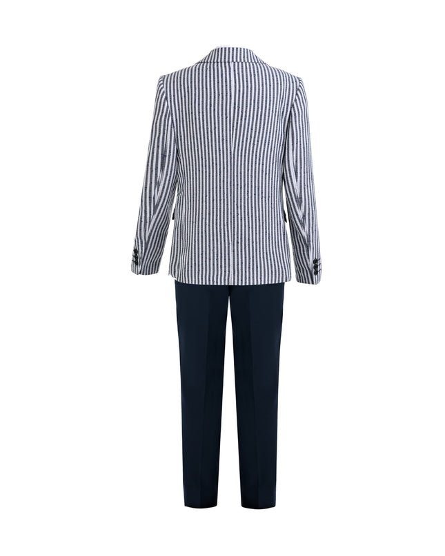 kids atelier moustache Gray Parker Striped Blazer Suit Set with Shirt