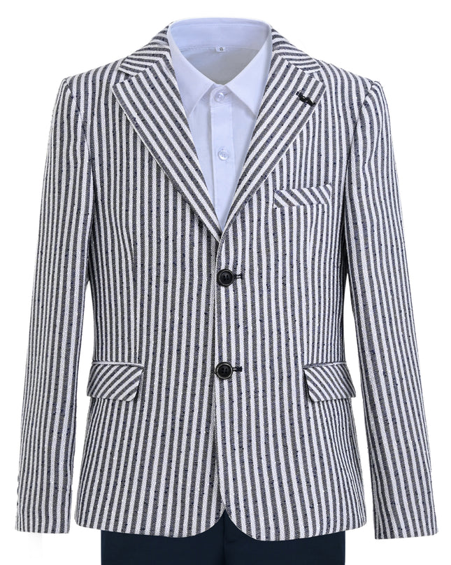 kids atelier moustache Gray Parker Striped Blazer Suit Set with Shirt