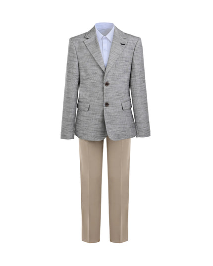 kids atelier moustache Beige Oscar Textured Blazer Suit Set with Shirt