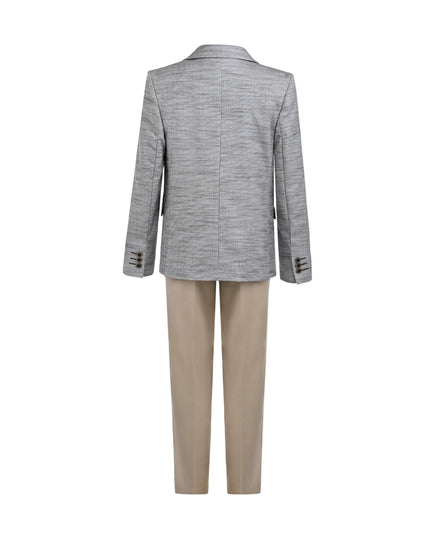 kids atelier moustache Beige Oscar Textured Blazer Suit Set with Shirt