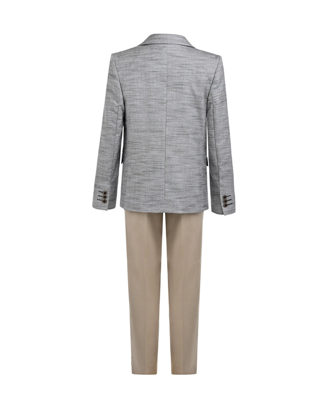 kids atelier moustache Beige Oscar Textured Blazer Suit Set with Shirt