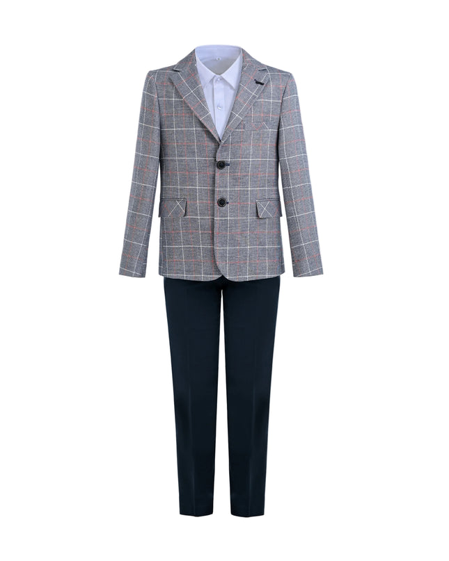 kids atelier moustache Blue Noah Plaid Blazer Suit Set with Shirt