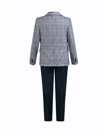 kids atelier moustache Blue Noah Plaid Blazer Suit Set with Shirt