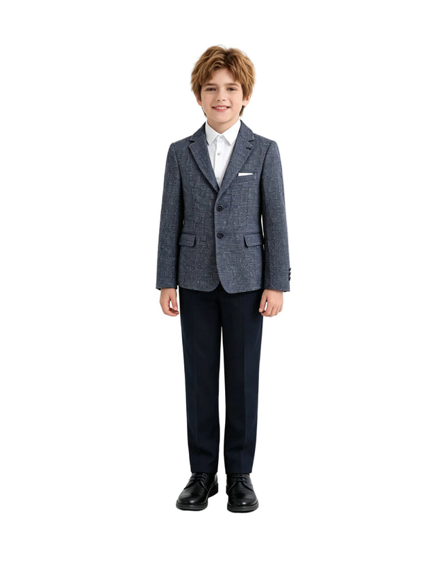kids atelier moustache Blue Jack Textured Blazer Suit Set