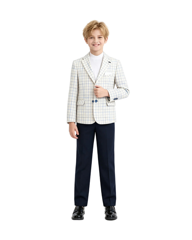kids ateliet moustache White Henry Checkered Blazer Suit Set