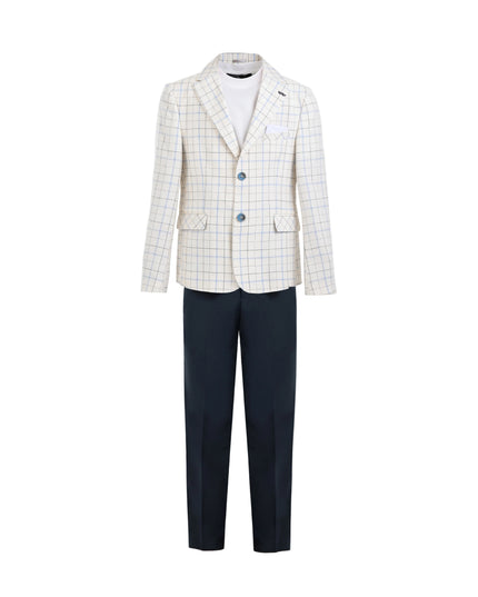 kids ateliet moustache White Henry Checkered Blazer Suit Set