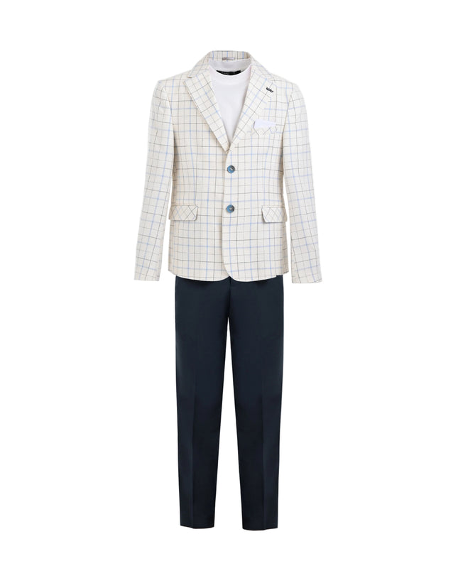 kids ateliet moustache White Henry Checkered Blazer Suit Set