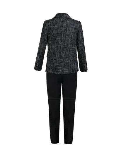 kids atelier moustache Black Benjamin Textured Pattern Blazer Suit Set