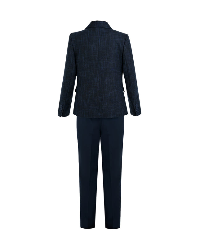 kids atelier moustache Blue Benjamin Textured Pattern Blazer Suit Set