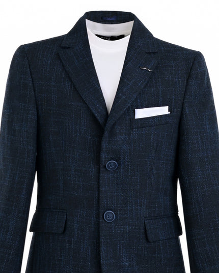 kids atelier moustache Blue Benjamin Textured Pattern Blazer Suit Set