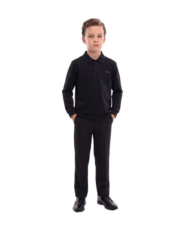kids atelier moustache Black Long-Sleeve Polo Shirt