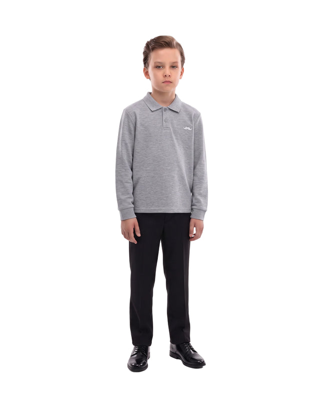 kids atelier moustache Gray Long-Sleeve Polo Shirt