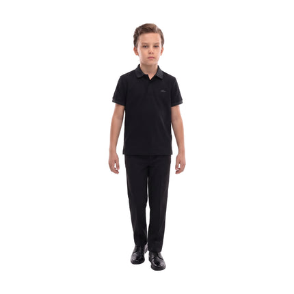 kids atelier moustache Black Polo Shirt with Grey Trim