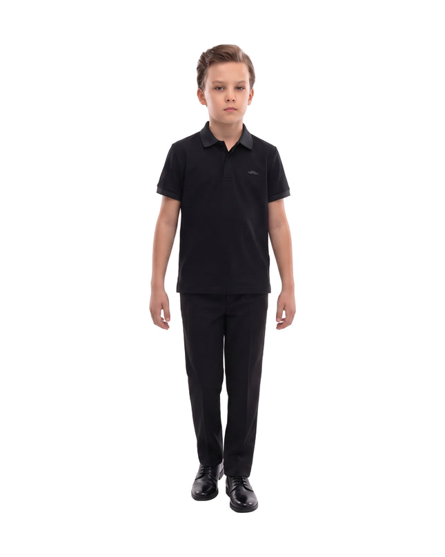 kids atelier moustache Black Polo Shirt with Grey Trim