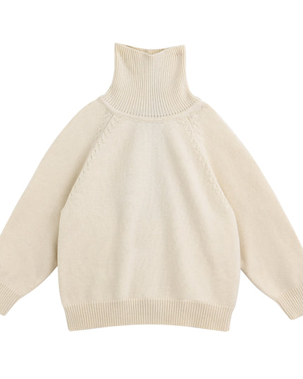 kids atelier moustache Cream Ribbed Turtleneck Sweater