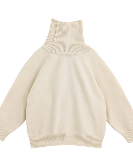 kids atelier moustache Cream Ribbed Turtleneck Sweater