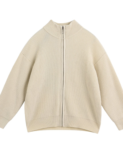 kids atelier Moustache Beige Zip Ribbed Sweater