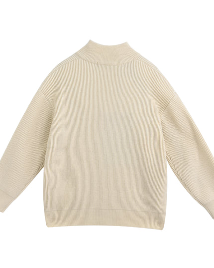 kids atelier Moustache Beige Zip Ribbed Sweater
