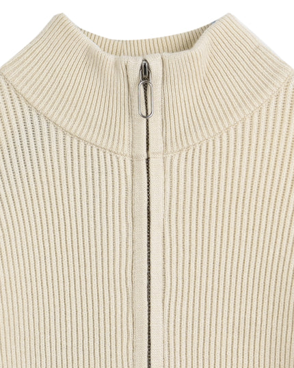 kids atelier Moustache Beige Zip Ribbed Sweater