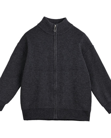 kids atelier Moustache Gray Zip Ribbed Sweater