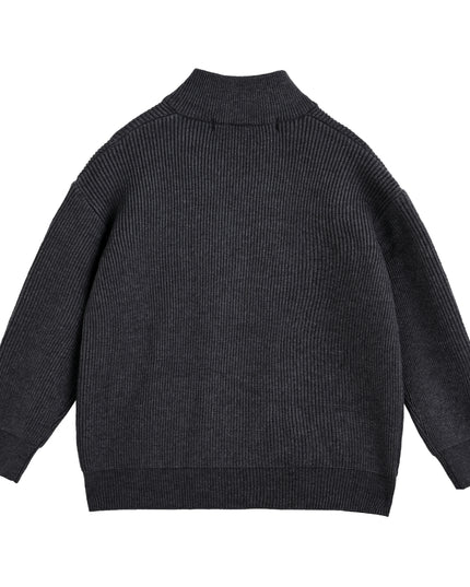 kids atelier Moustache Gray Zip Ribbed Sweater