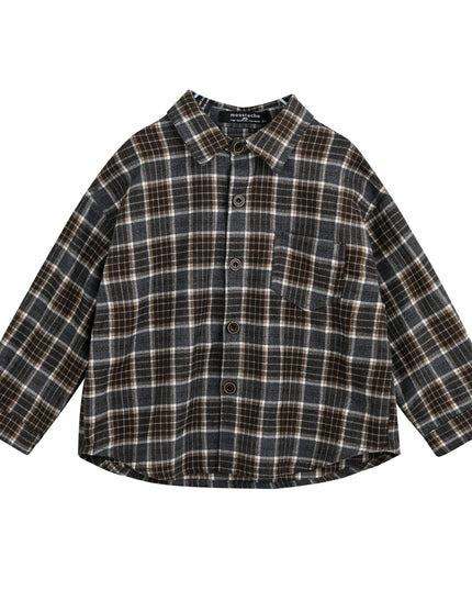 kids atelier moustache Navy Plaid Button-Up Shirt