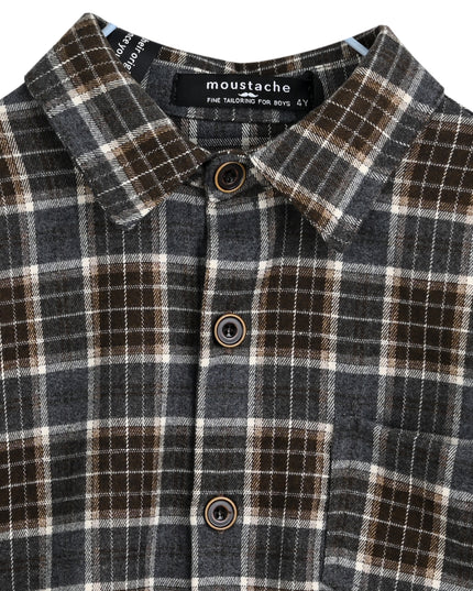 kids atelier moustache Navy Plaid Button-Up Shirt