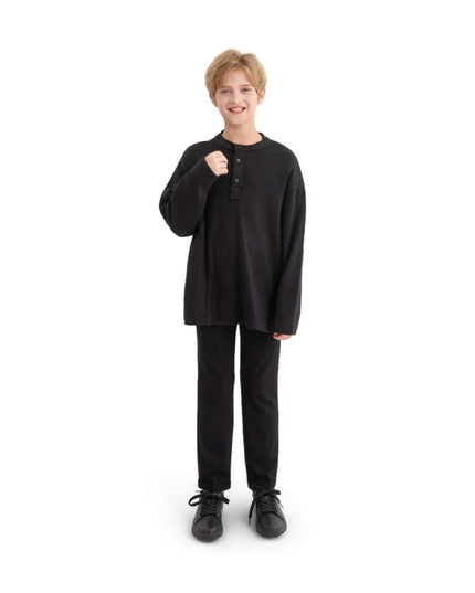 kids atelier moustache Jet Black Three-Button Henley Top