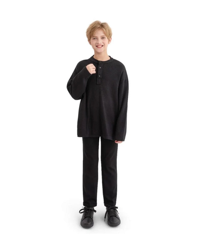 kids atelier moustache Jet Black Three-Button Henley Top