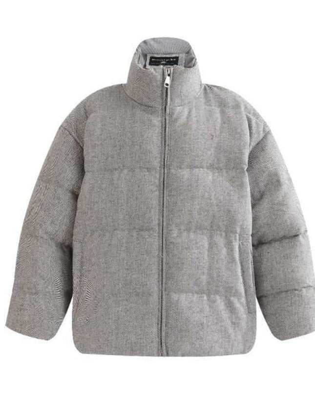kids atelier moustache Gray Puffer Jacket with High Collar